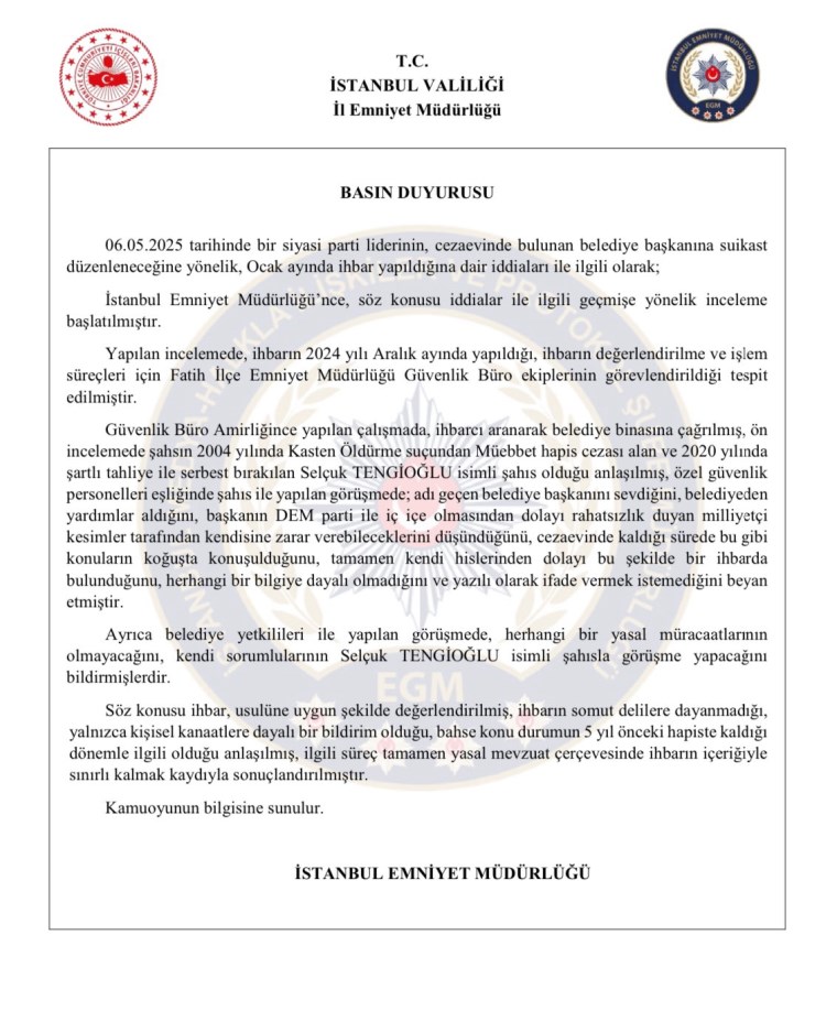 Son Dakika… Özgür Özel gündeme getirmişti: Emniyet’ten ‘İmamoğlu’na suikast’ açıklaması
