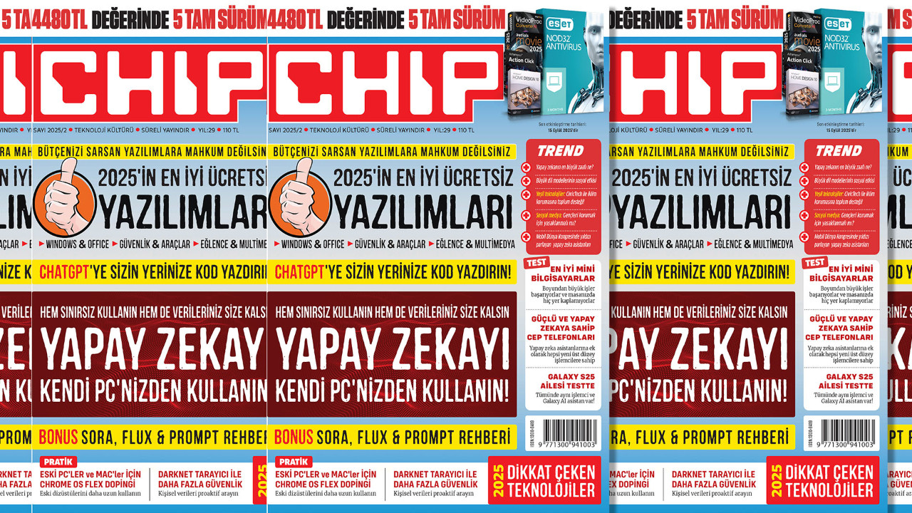 Yapay Zeka konuları ile dolu CHIP bu ay 4480 TL değerinde tam sürüm yazılım hediyeli!