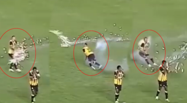 İnanılmaz olay! Sahaya havai fişek yağdırdılar… 1 futbolcu yaralandı