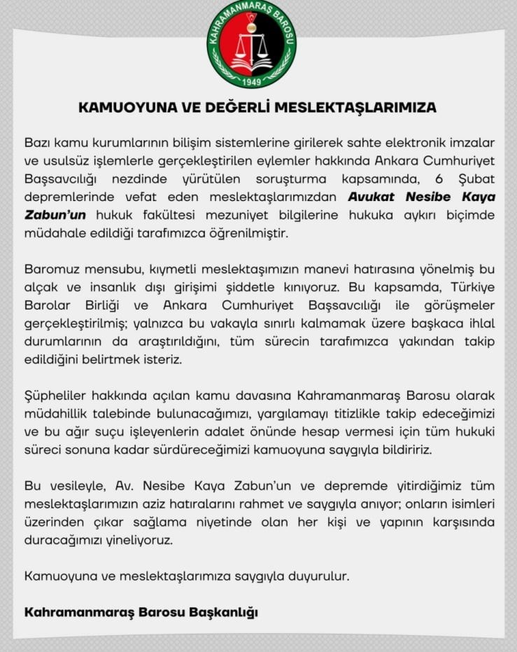 Sahte diploma soruşturması: Depremde ölen Nesibe avukatın diplomasını da kopyalamışlar!