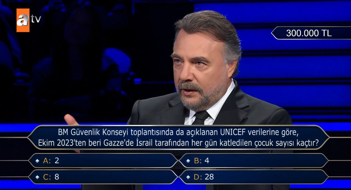 Kim Milyoner Olmak İster’de ‘Gazze’de her gün öldürülen çocuk sayısı’ soruldu