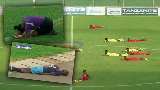 Yeşil sahalarda ilginç olay! 22 futbolcu aynı anda yere yattı, tribünün altına saklananlar bile var…