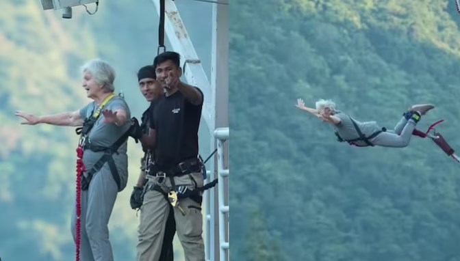 83 yaşındaki kadından rekor: 117 metreden bungee jumping yaptı