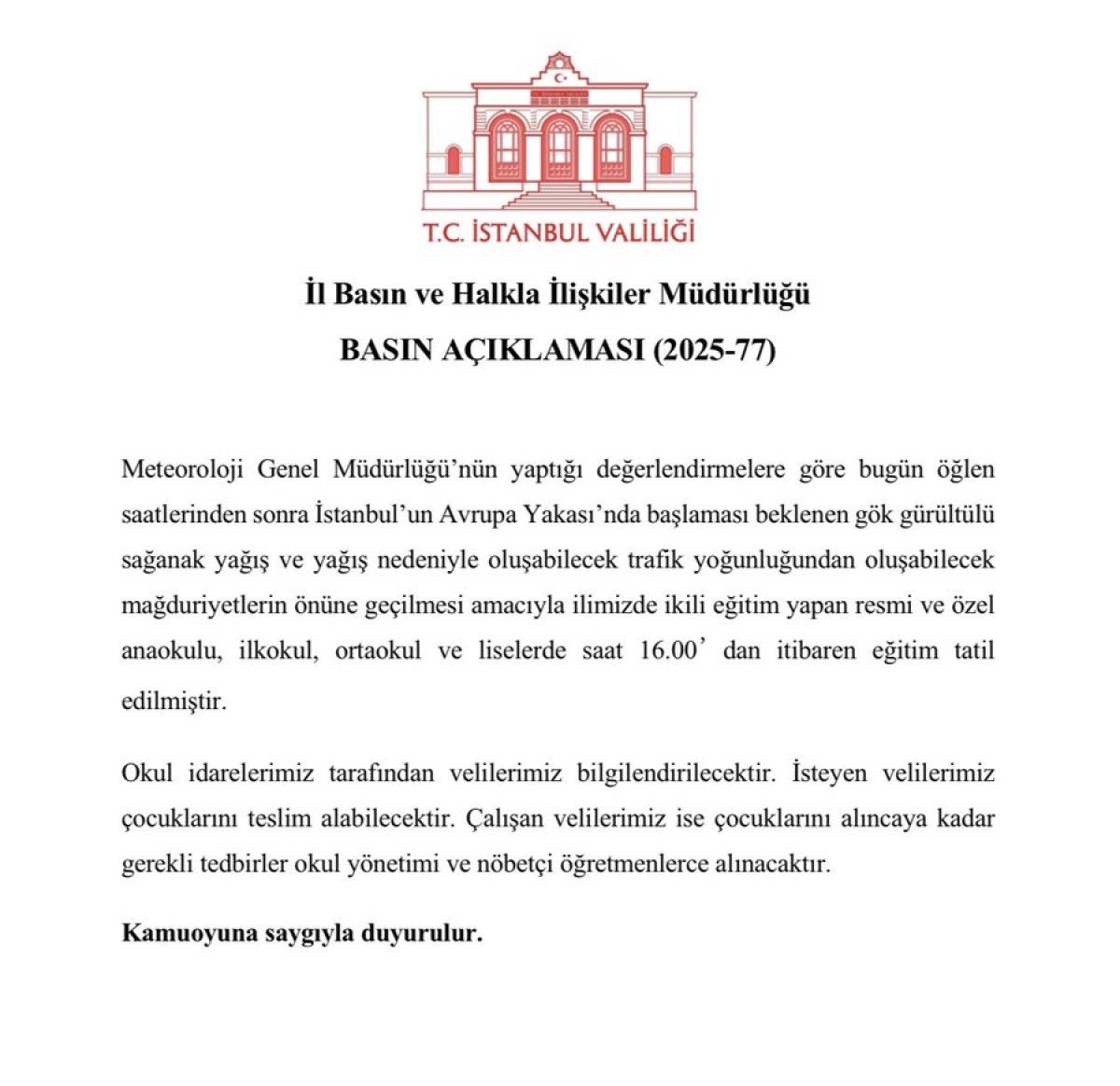İstanbul’da eğitime yağmur tatili