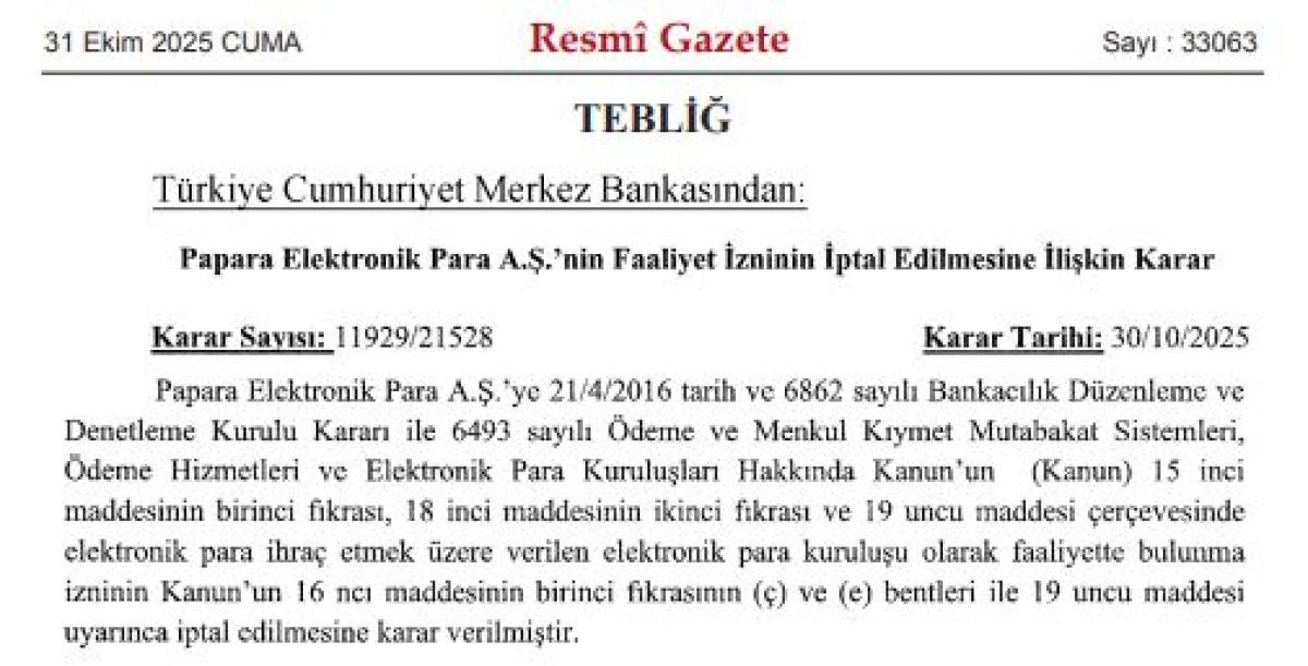 Merkez Bankası, Papara’nın faaliyet izinlerini iptal etti